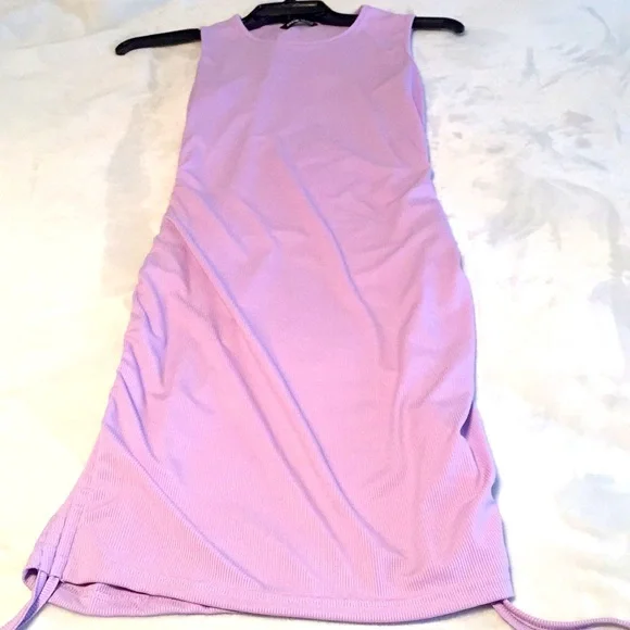 Lilac Ruched Drawstring Side Ribbed Dress - Picture 5 of 7